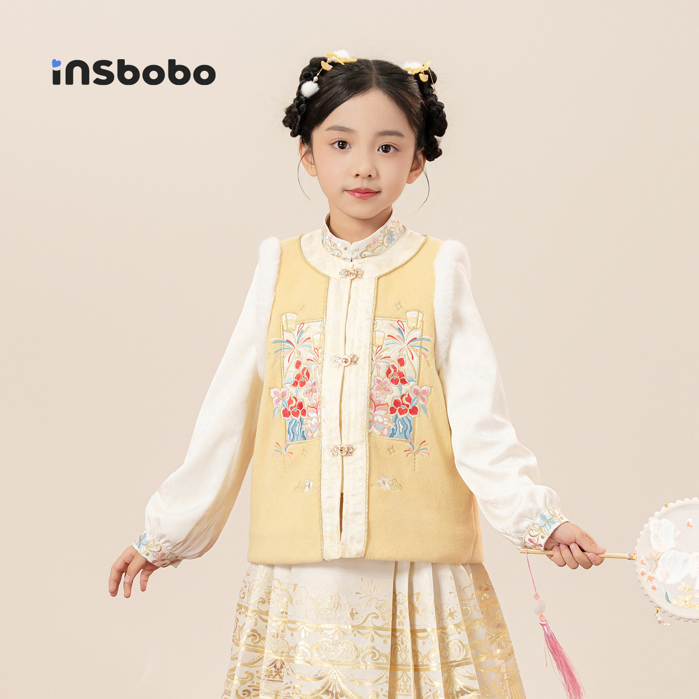 INSbobo儿童马甲国风刺绣马甲