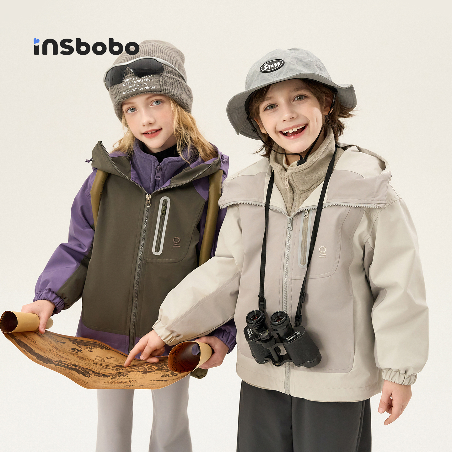 INSbobo儿童撞色连帽外套