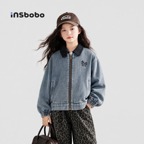 INSbobo儿童外套刺绣软牛仔外套