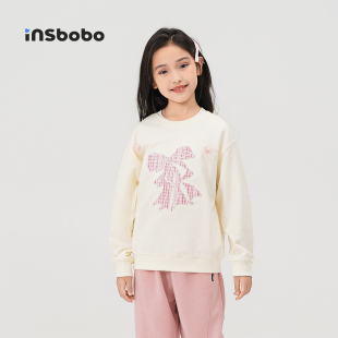 INSbobo童装 卫衣 2025春秋新款 女童上衣甜美蝴蝶结圆领中大童长袖