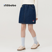 INSbobo童装 女童半身裙秋季 裙子儿童绣花牛仔裙洋气女孩短裙A字裙