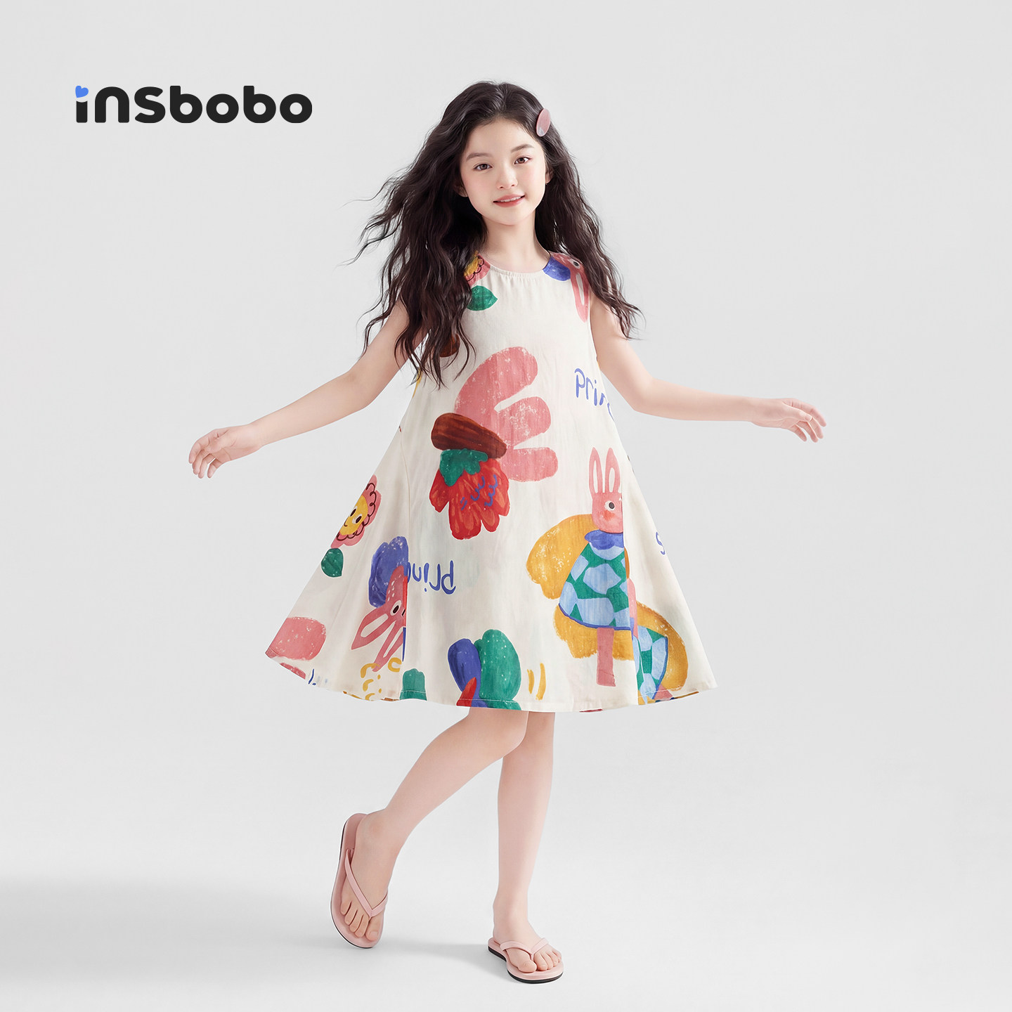 INSbobo儿童裙子印花无袖连衣裙图片