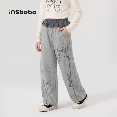 INSbobo儿童裤子拼接印花卫裤