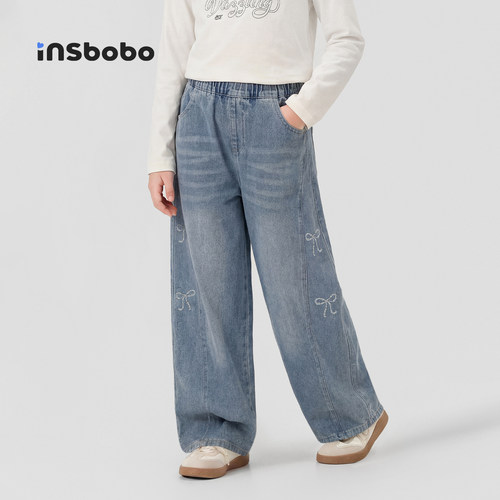INSbobo儿童裤子贴钻牛仔裤