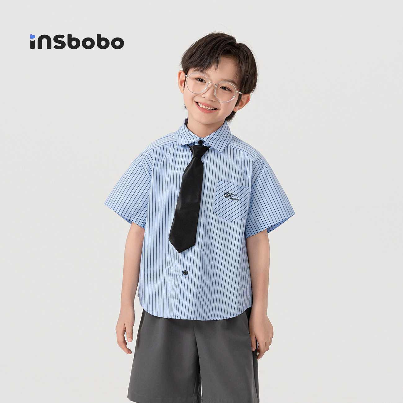 INSbobo儿童简约休闲条纹衬衫