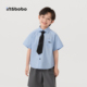 新款 2026夏季 帅气条纹儿童衬衣休闲蓝色上衣 男童衬衫 INSbobo童装