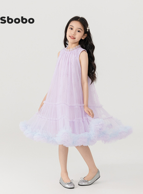 女童连衣裙儿童公主裙新款紫色礼服裙纱裙女孩漂亮蓬蓬裙童装裙子