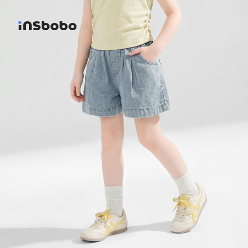 INSbobo儿童裤子假口袋牛仔短裤