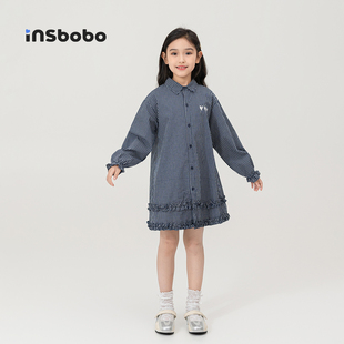 格子裙儿童花边裙子好看女孩衣服 新款 INSbobo童装 女童连衣裙秋季