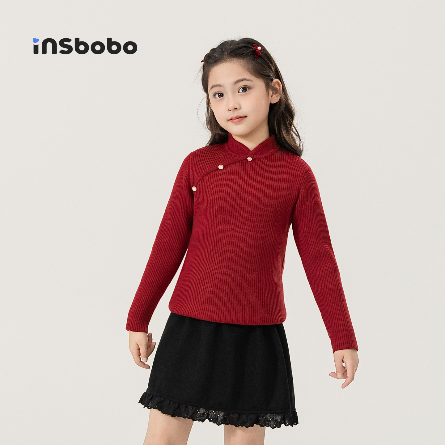 INSbobo童装女童毛衣新款唐装儿童上衣女孩立领针织衫毛线衣春装,童装/婴儿装/亲子装,唐装,淘宝优惠券,粉丝福利购,淘宝优惠卷