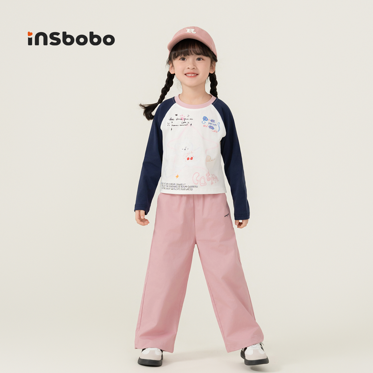 INSbobo童装2025春秋新款儿童套装女大童休闲装T恤长裤子两件套
