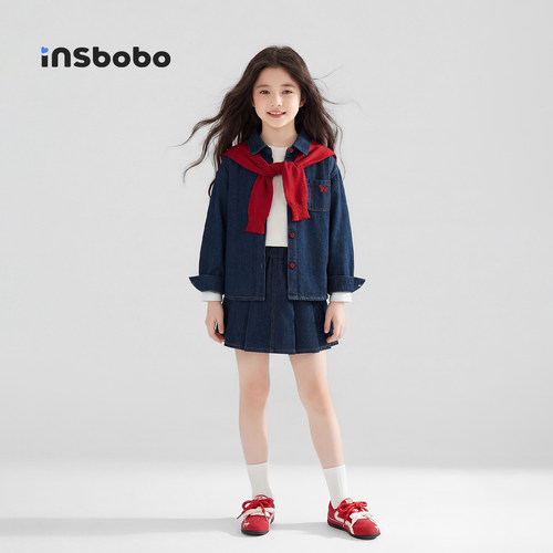 INSbobo儿童外套翻领牛仔外套