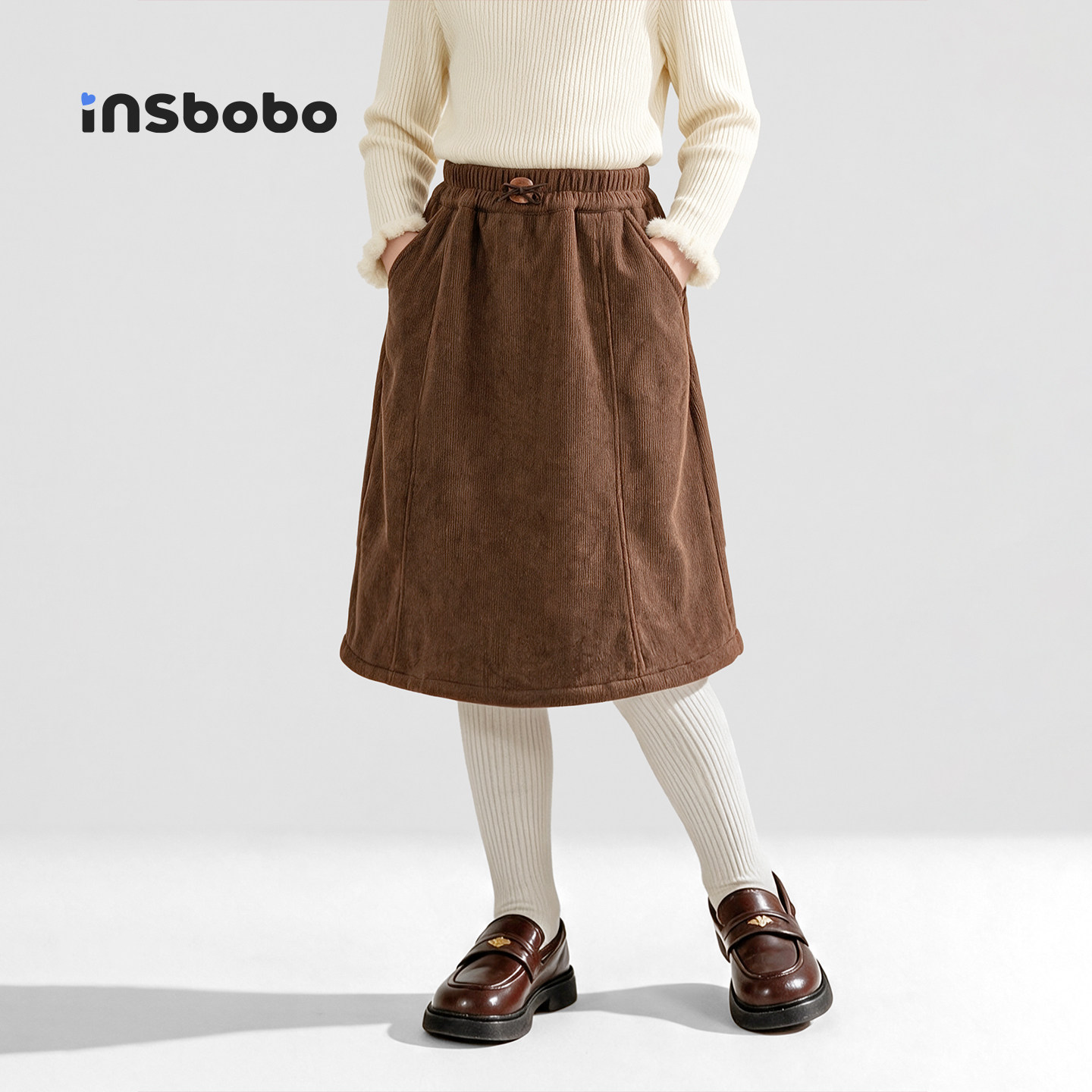 INSbobo童装女童半身裙2026年秋冬新款女孩咖色裙子冬装洋气衣服