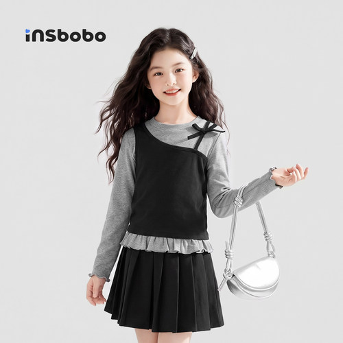 INSbobo儿童T恤假两件蝴蝶结T恤
