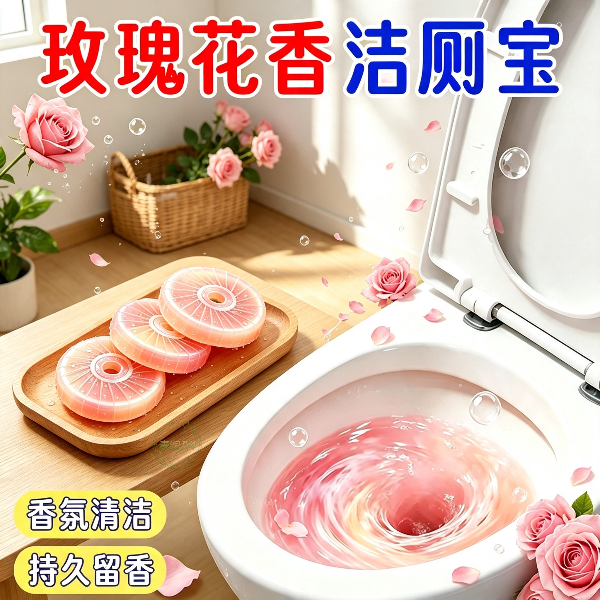卫生间洁厕块马桶清洁除臭留香玫瑰香氛去污垢洁厕自动除垢洁厕宝
