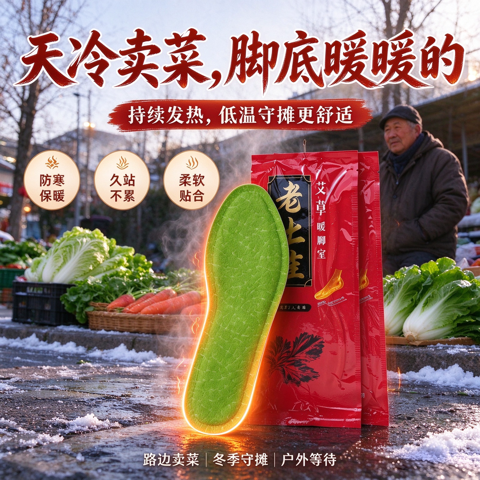 艾草自发热暖足鞋垫男女款