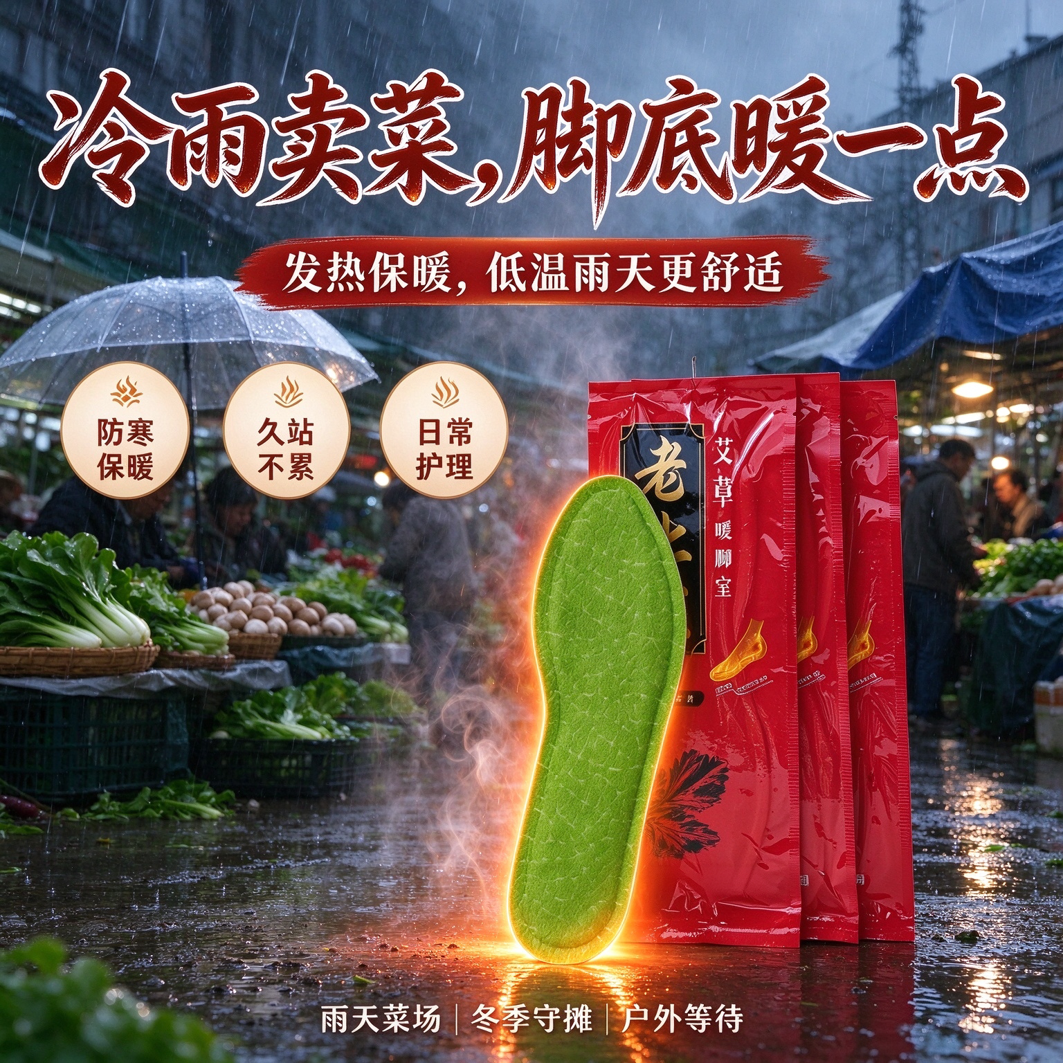 市集摆摊等候冬季自热鞋垫艾草款 户外久站暖脚垫居家外出暖足贴