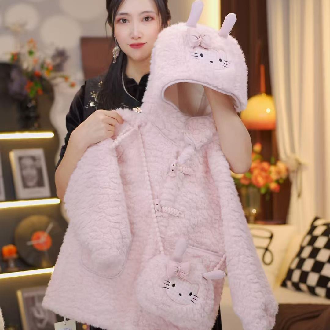 【送包包】女童冬季新款韩版甜美可爱儿童百搭纯色连帽外套HCE174