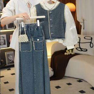 百搭牛仔背心套装 女童春装 时尚 女宝宝韩系三件套MZD280 新款