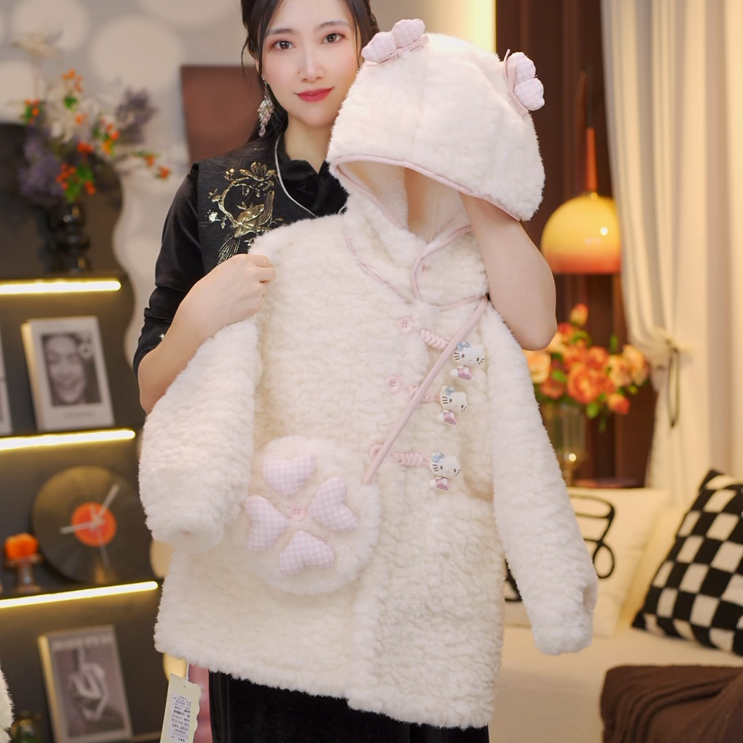 【送包包】冬季新款儿童时尚甜美kt猫连帽外套女宝宝毛毛衣HCE173,童装/婴儿装/亲子装,普通外套,淘宝优惠券,粉丝福利购,淘宝优惠卷