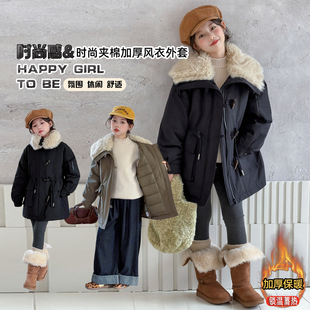 百搭夹棉加厚翻领牛角扣风衣外套HCE343 儿童时尚 冬季 新款