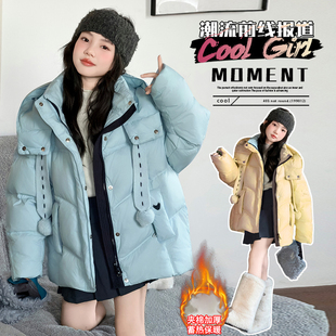 儿童韩系时尚 新款 冬季 夹棉加厚连帽外套女童百搭棉服HCE274