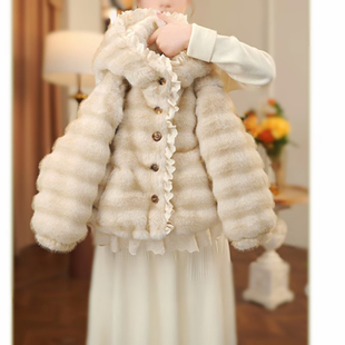 新款 女童冬季 加厚外套中大童韩系百搭慵懒连帽毛毛衣HCE348