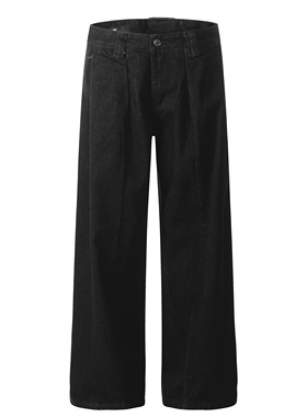 DECEYE澳洲基础原色丹宁双褶解构 黑色轻奢牛仔裤 BAGGY弯刀裤子