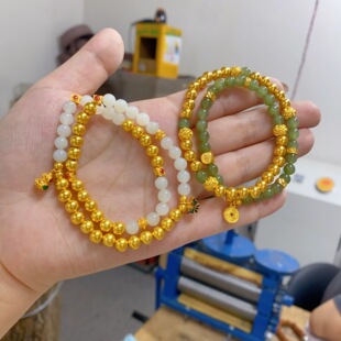 金包银手串和田玉珐琅彩蝴蝶黄金包银圆珠手链时尚可diy散珠送礼