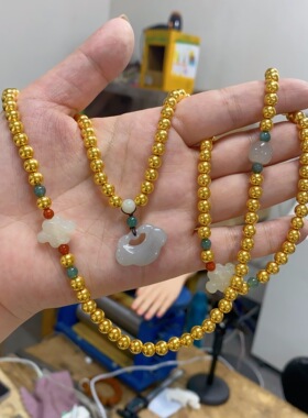 黄金包银项链新中式和田白玉项串