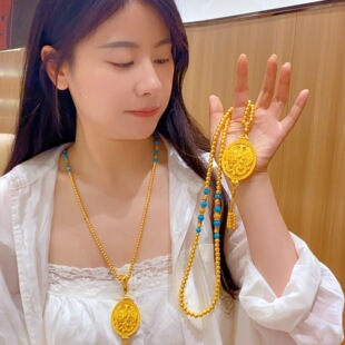 新款黄金包银项链串珠diy散珠凤凰于飞吊坠嘎乌盒金珠流苏送老婆
