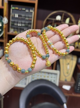 金包银圆珠手链吞金兽diy手串女珍珠混搭时尚简约送女友节日礼物