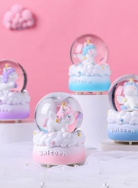 水晶球玻水晶球旋转音乐八音盒耶诞节生日礼物下雪飘雪摆件女孩子