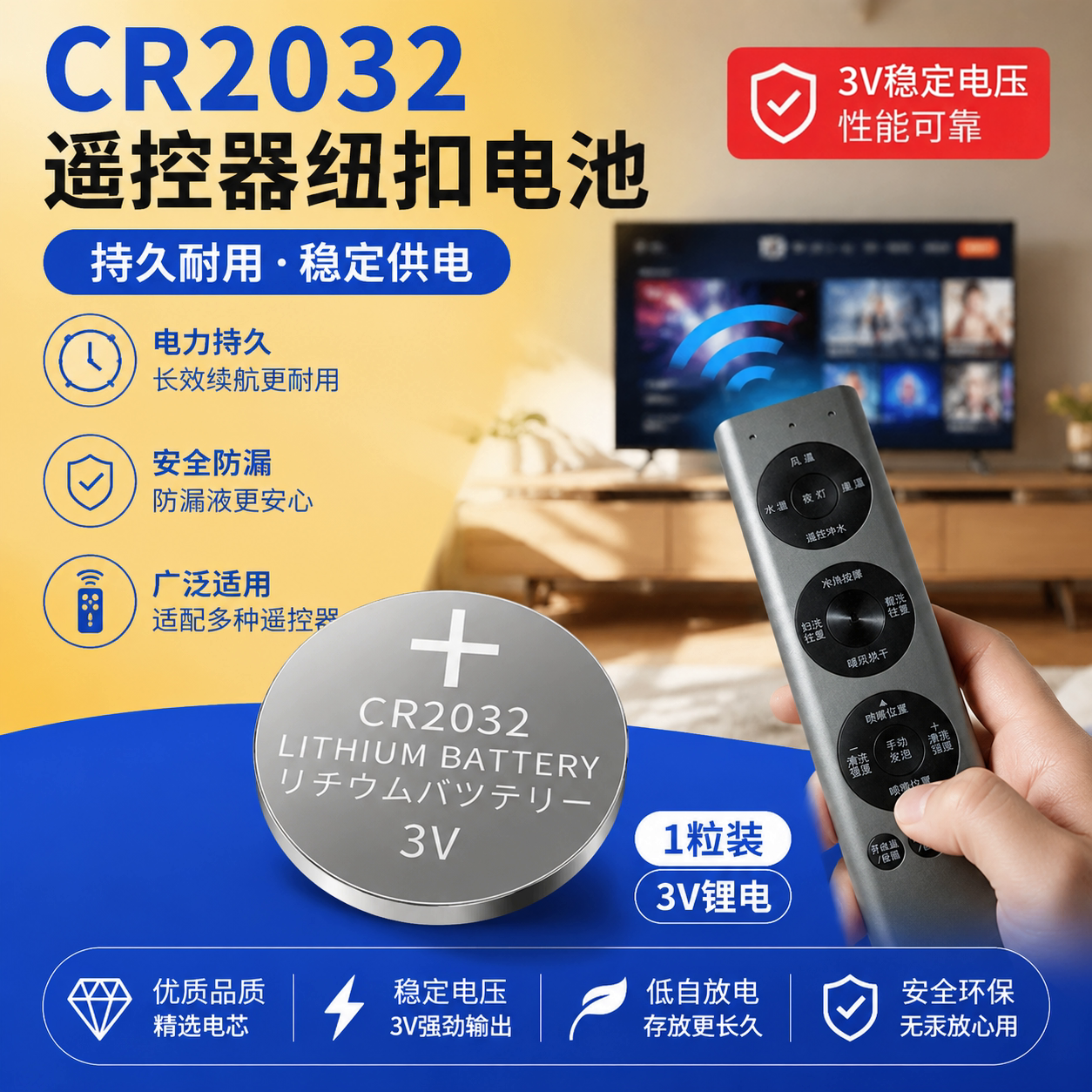 适用于智能马桶遥控器纽扣电池CR2032大电子cr2032耐用匹配