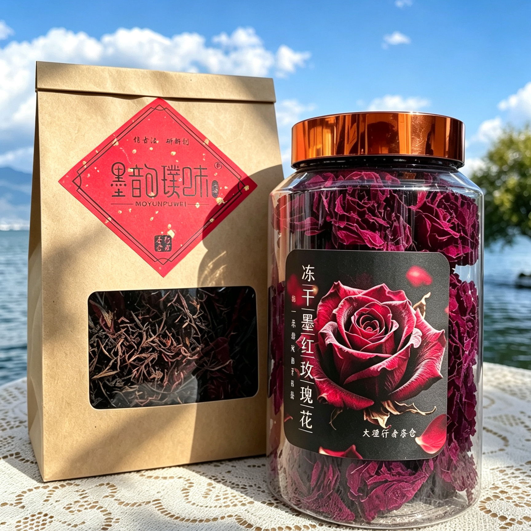 拍一发二云南特产花茶冻干墨红玫瑰滇红古树红茶罐装伴手礼花青素