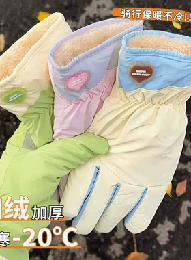 女士冬季加绒防水触屏保暖手套