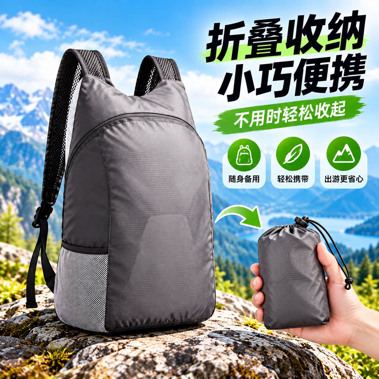 户外折叠超轻防泼水大容量双肩包