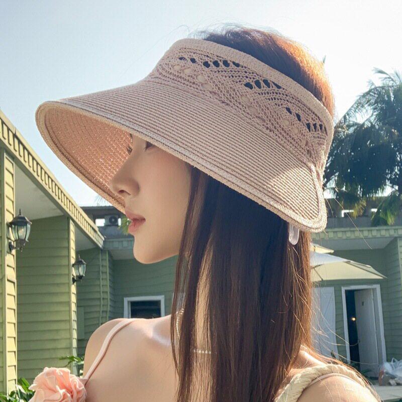 夏季女款钩织空顶防晒可折叠草帽
