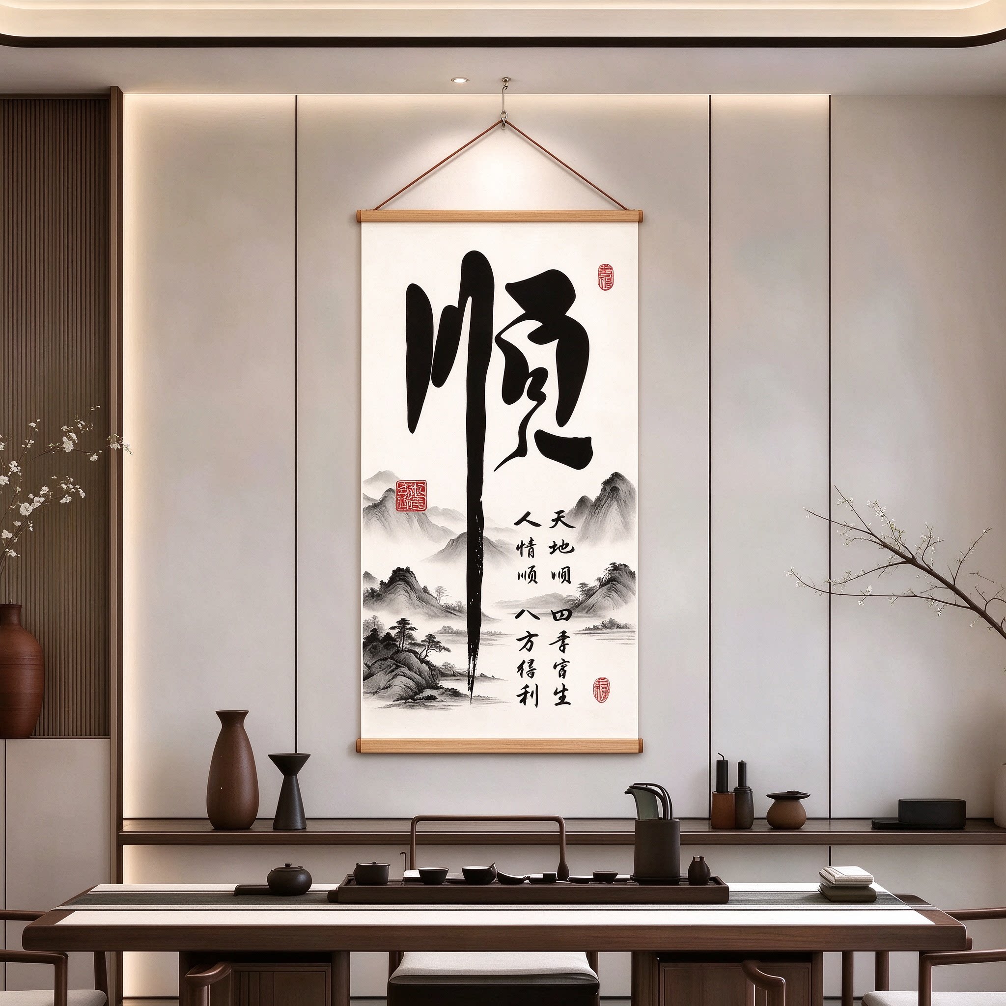 新中式天地顺风顺水书法挂画