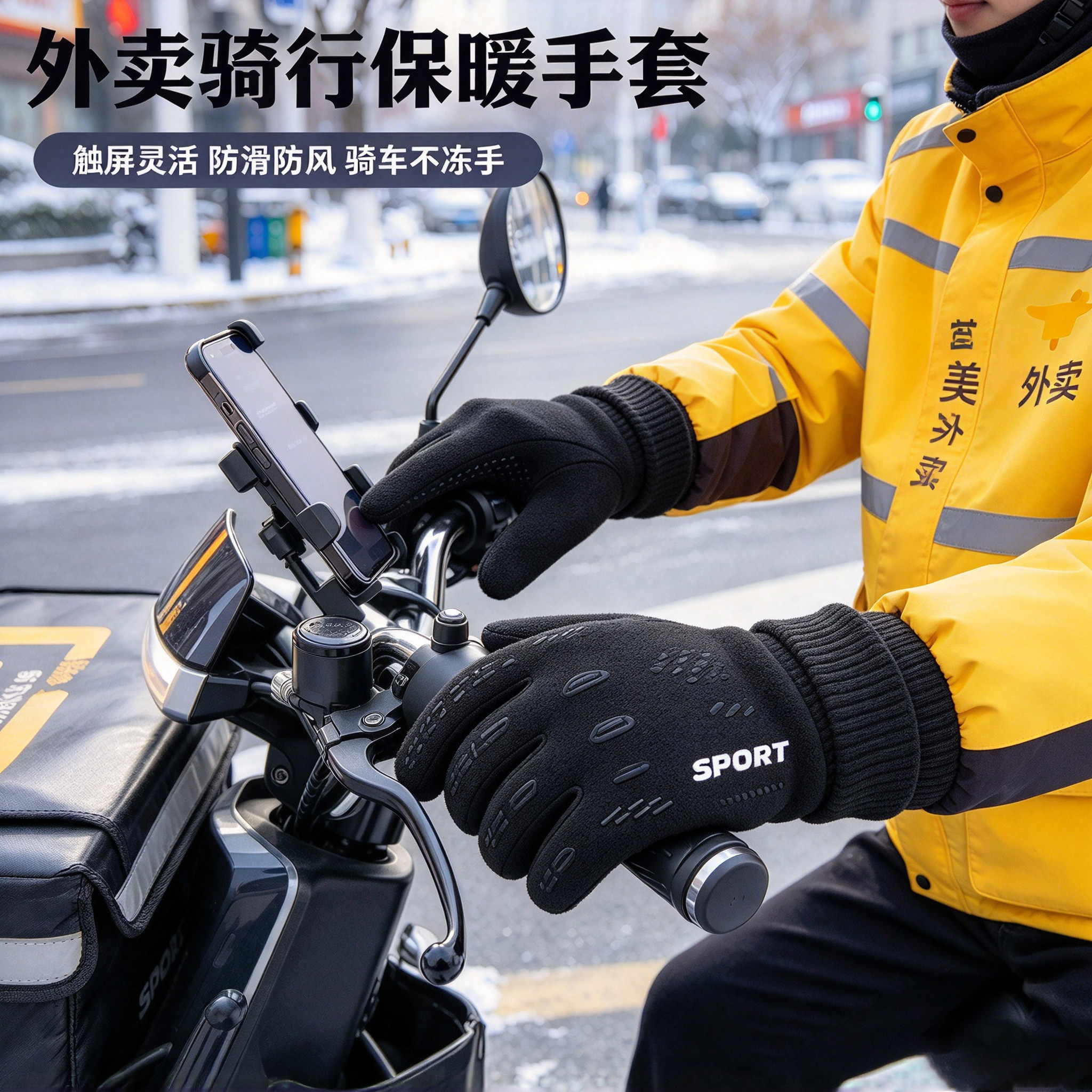冬季男加绒防风触屏半指手套