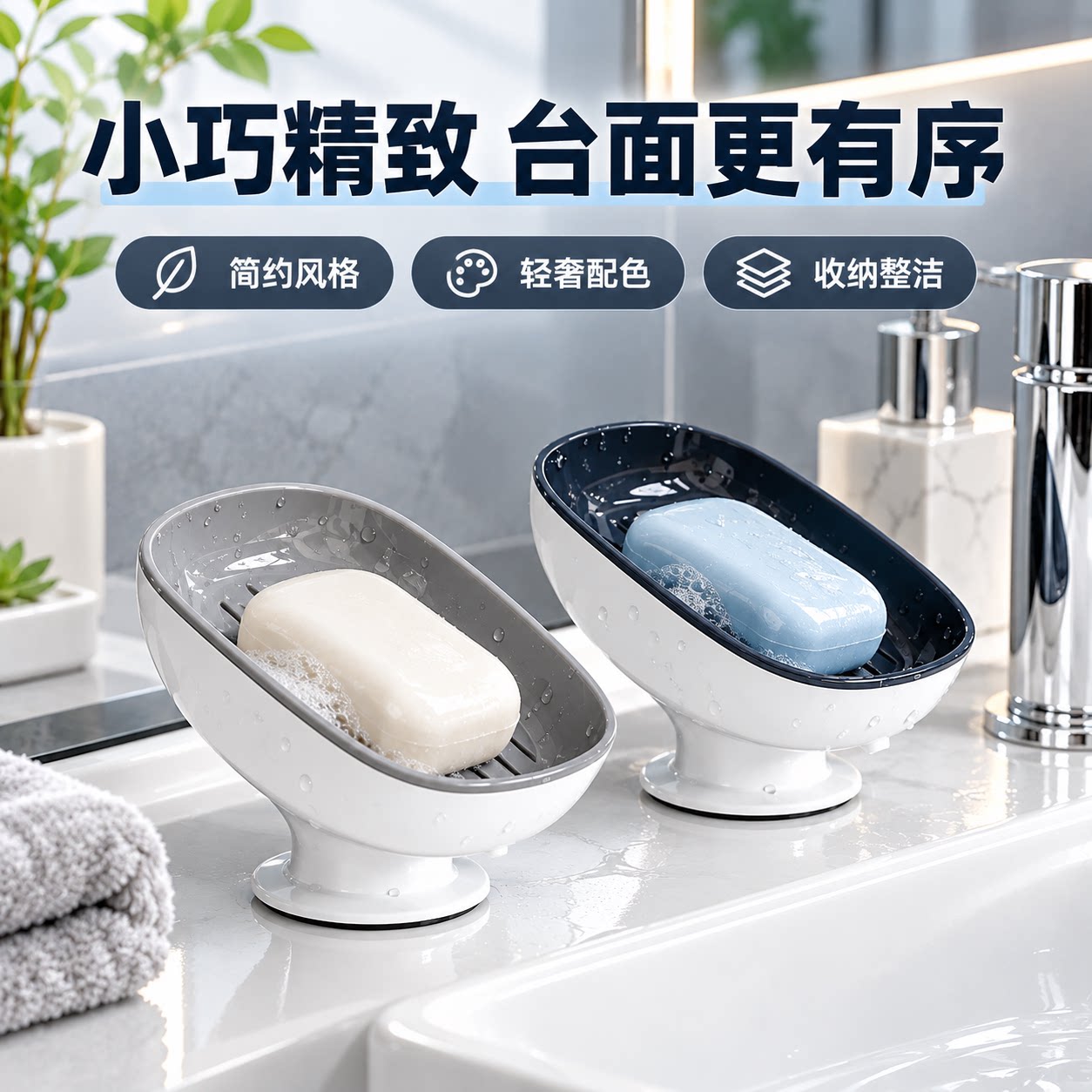 吸盘免打孔沥水浴室皂盒