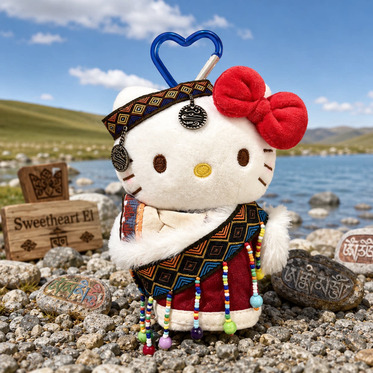 正版HelloKitty毛绒包包挂件可爱民族风KT猫玩偶挂饰礼车载礼物