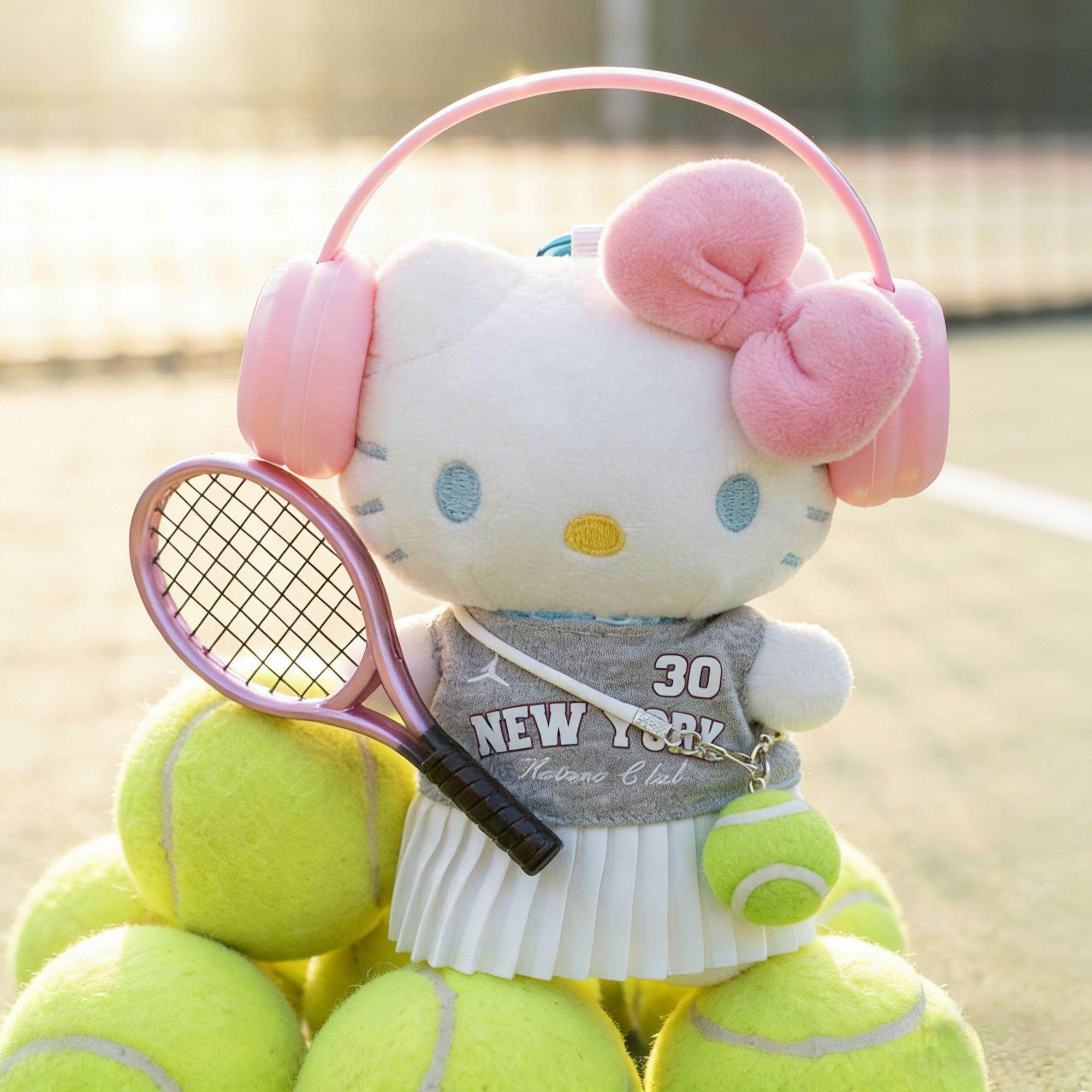 正版helloKitty包包挂件小挂饰哈喽kt网球套装毛绒玩偶钥匙扣摆件