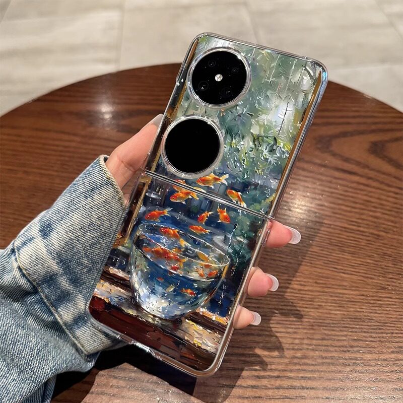 适用华为pocket2手机壳油画金鱼缸p50pocket新款折叠