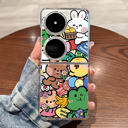 适用华为pocket2手机壳p50pockets透明折叠防摔女生novaflip可爱士vivo xflip硬式外壳OPPO Find N3 Flip n2