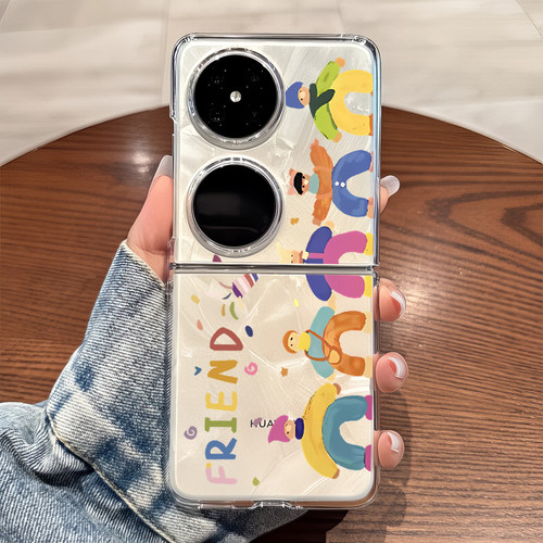 适用华为pocket2手机壳p50pockets透明折叠防摔女生novaflip可爱士vivo xflip硬式外壳OPPO Find N3 Flip n2