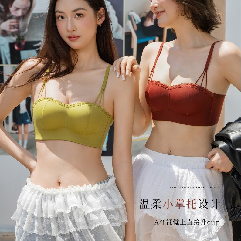 秋冬新款蜜桃手掌杯无痕抹胸内衣女小胸聚拢性感纯欲美背文胸