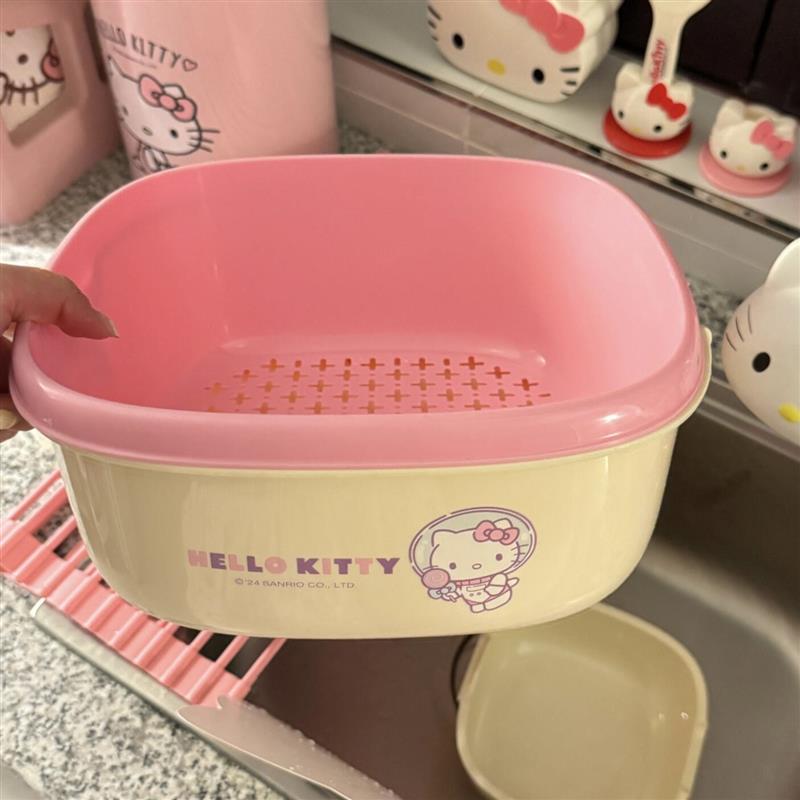 hellokitty沥水篮双层滤水家用洗菜篮卡通可爱精致果盘果蔬沥水盆