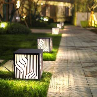 LED草坪灯现代中式 简约条纹方形柱头灯小区商业街防水厂家