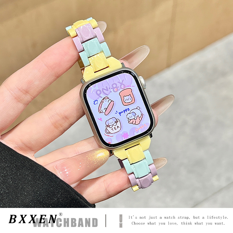 适用苹果手表s10表带iwatch9手表带新款多巴胺applewatch8765代夏季多巴胺小方块女款男ultra可爱透气小众款
